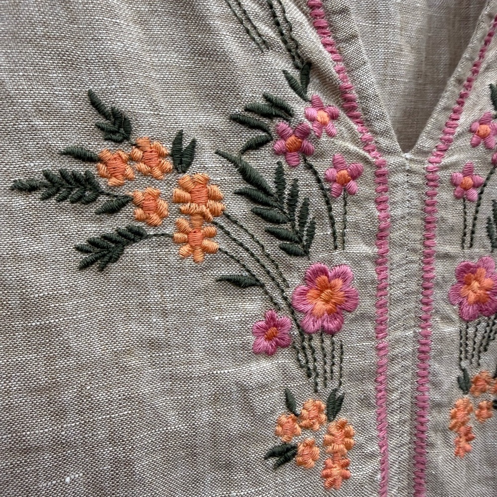 Spartina 449 Floral Embroidered Linen Pineapple Tunic Dress - Pink Tassels - Picture 7 of 8